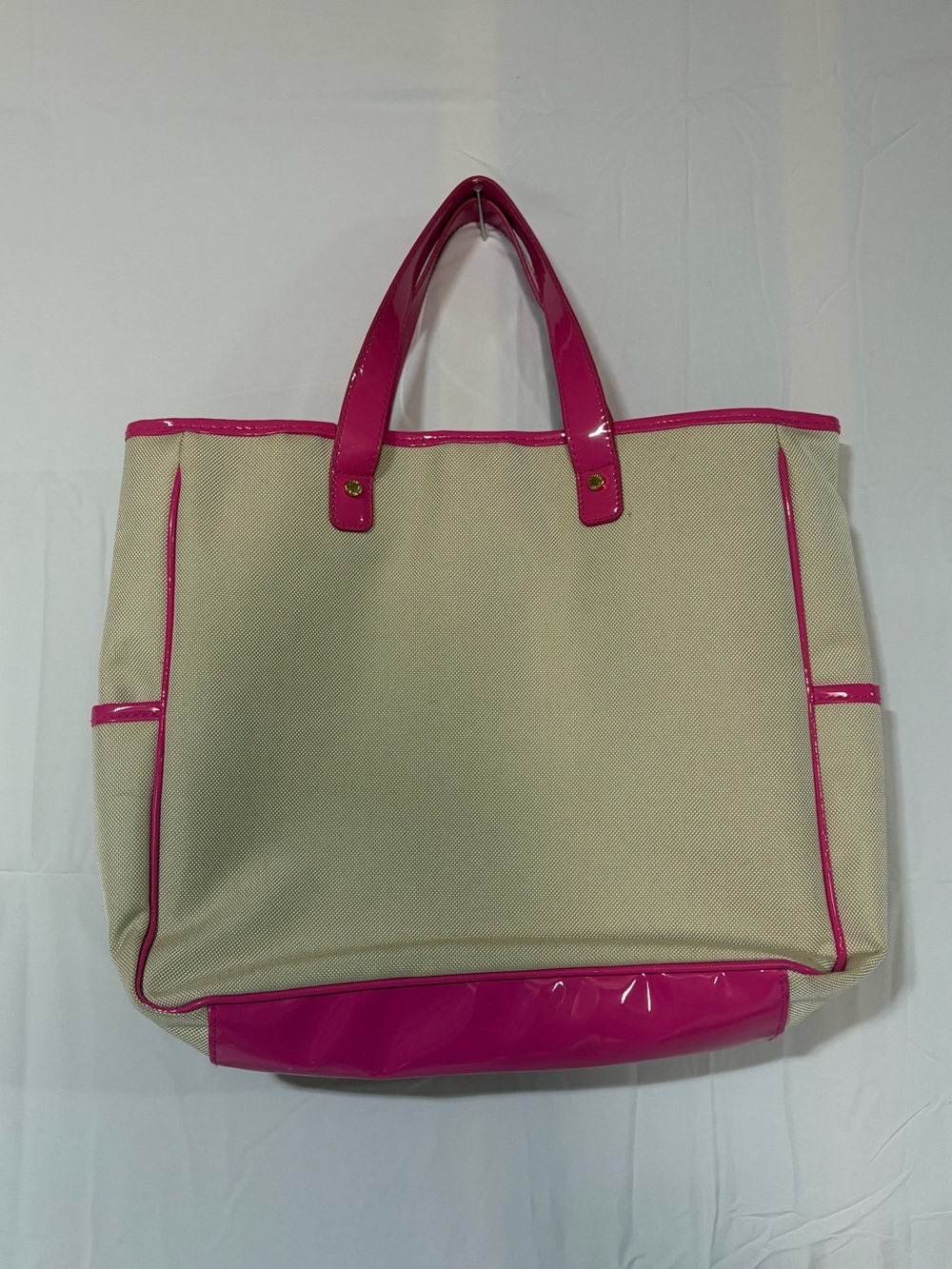 Victoria Secret Canvas & Hot Pink Patent Tote - Picture 2 of 3